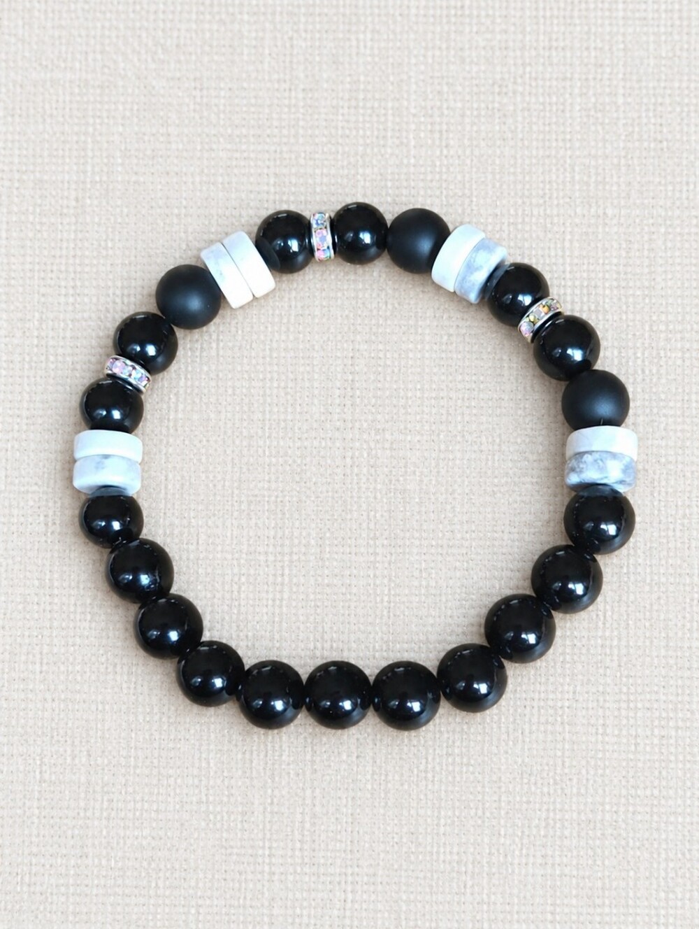 Black Onyx & White Howlite Beaded Stretch Bracelet | Handmade